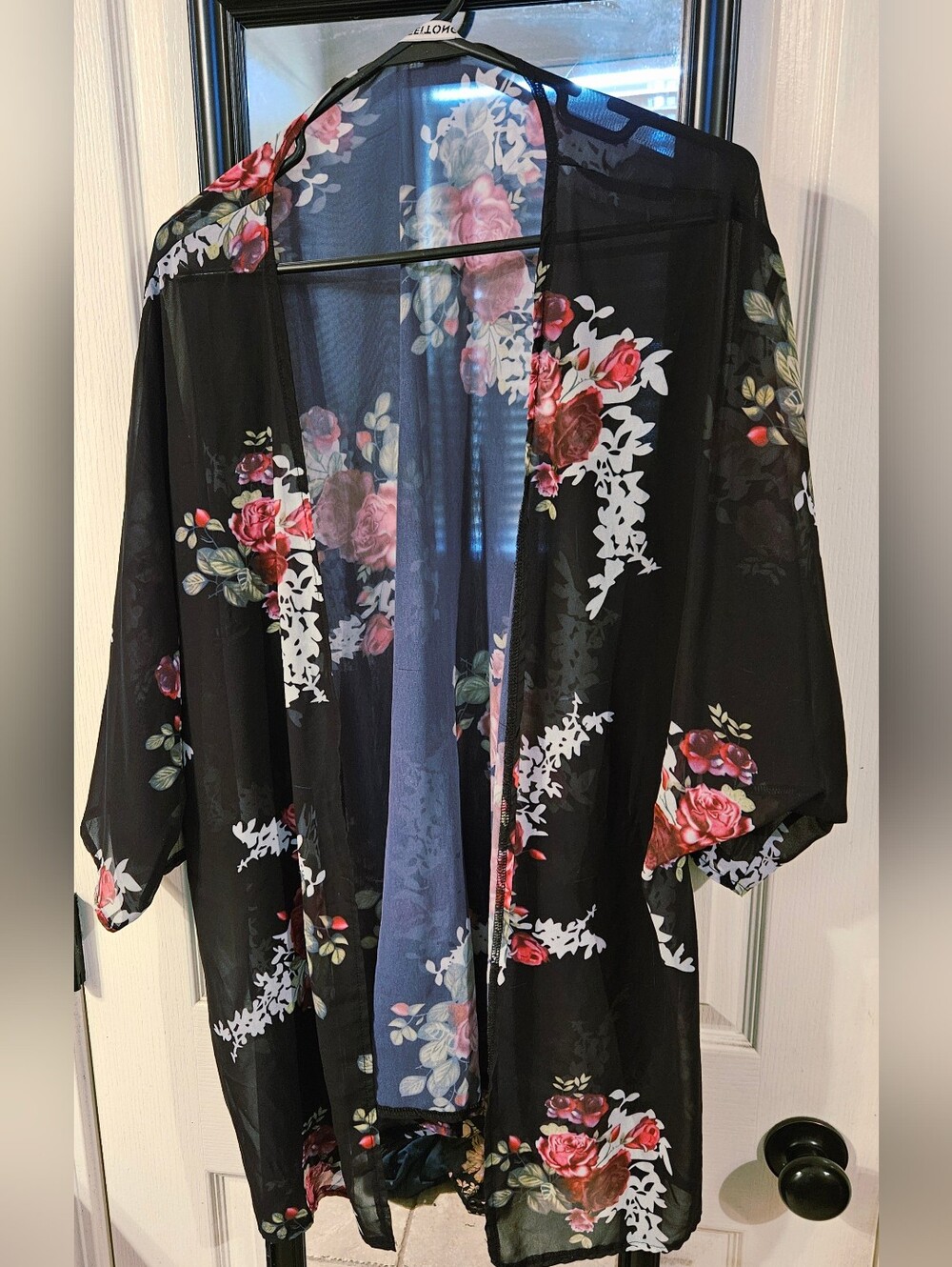 Black Floral Sheer Kimono Cover-Up